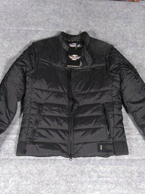 Harley Davidson Burnside Avenue Black Puffer Jacket Mens Medium